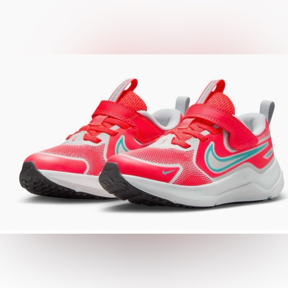 Nike Kids Coral Red Sneakers with Teal Swoosh